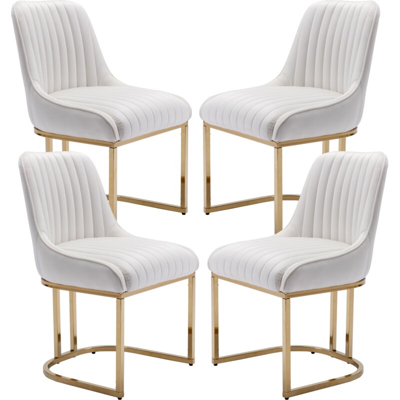 Set Di 4 Sedie Da Pranzo In Velluto Sedie Da Cucina Moderne In Metallo Sedie Da Salotto Sala Da Pranzo, Bianco