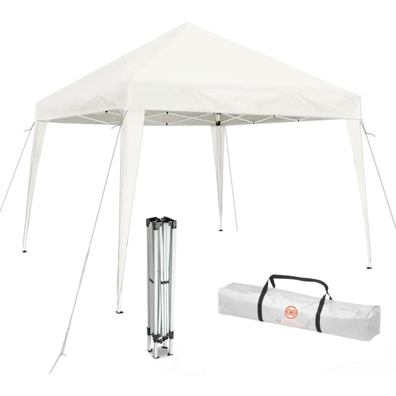Gazebo Pieghevole 3x3 Metri Bianco Telo In Pe 160 Gr/mq Impermeabile Con Borsa 3x3 Metri