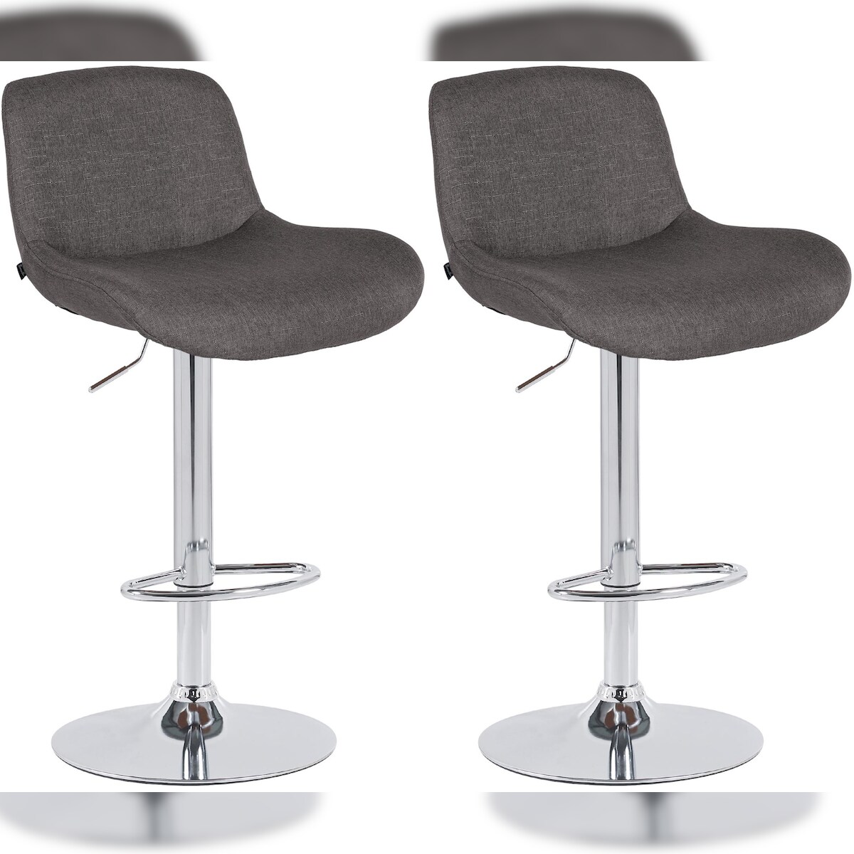 DELUKE 2er Set Barhocker PONOR - Stoff Dunkelgrau 50x50x85 cm Silber | Barstuhl Höhenverstellbar Mit Lehne Drehbar Tresenhocker Tresenstuhl Kneipenhocker Image
