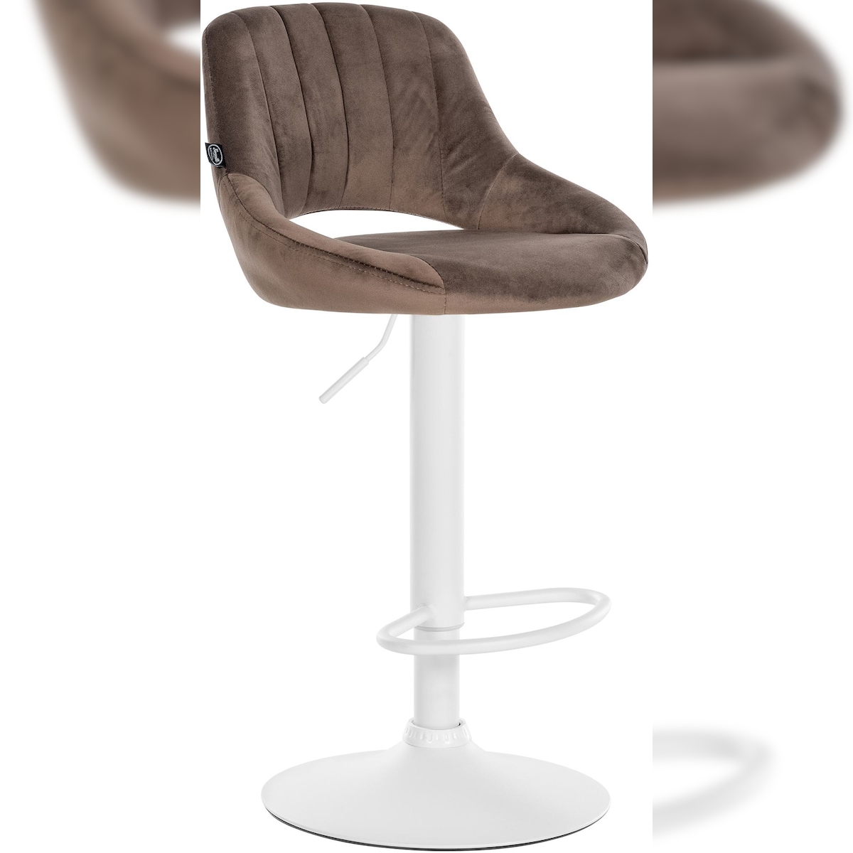 DELUKE Barhocker SEGAD - Samt Braun 47x48x85 cm Weiß | Barstuhl Mit Lehne Tresenhocker Tresenstuhl Kneipenhocker Kneipenstuhl Image