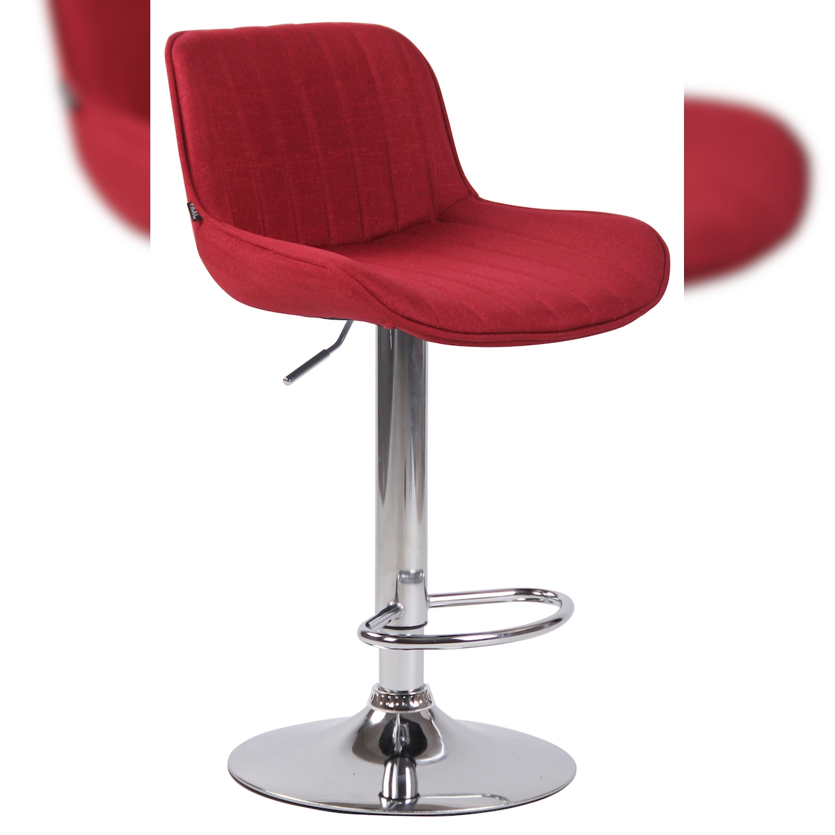 DELUKE Barhocker BEKIM - Stoff Rot 50x50x86 cm Silber | Barstuhl Mit Lehne Drehbar Tresenhocker Tresenstuhl Kneipenhocker Kneipenstuhl Image