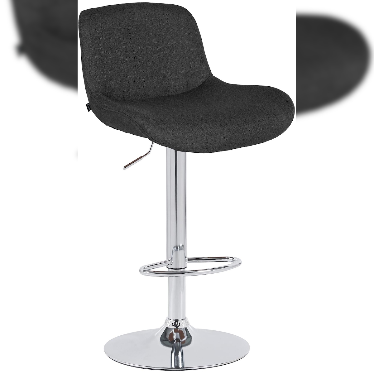 DELUKE Barhocker PONOR - Stoff Schwarz 50x50x85 cm Silber | Barstuhl Höhenverstellbar Mit Lehne Drehbar Tresenhocker Tresenstuhl Kneipenhocker Kneipenstuhl Image