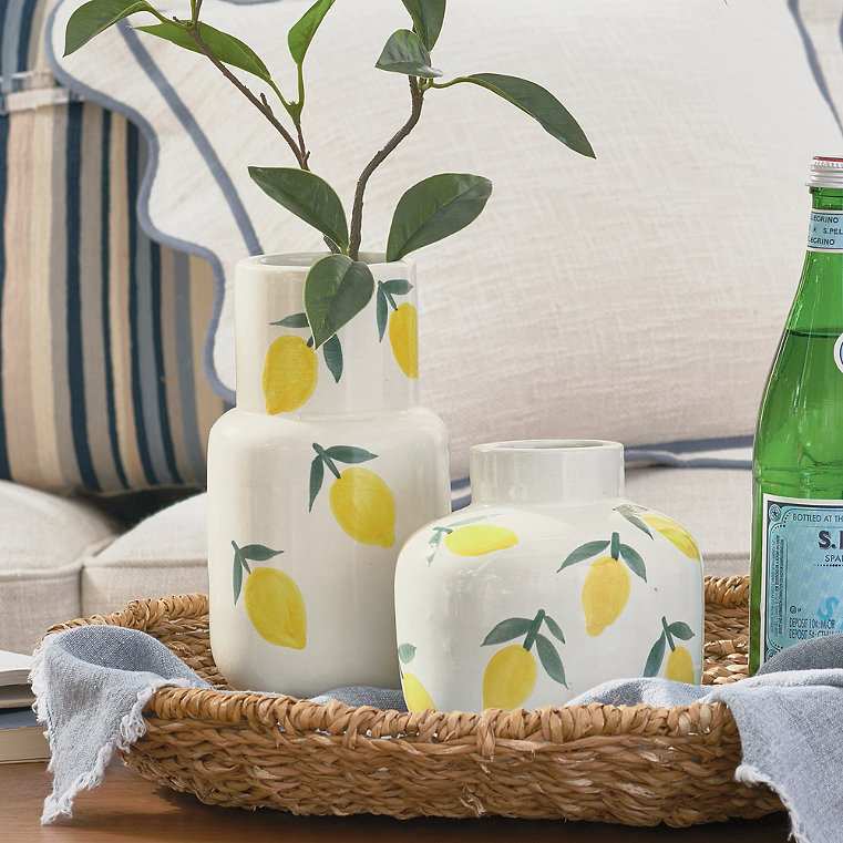 Lemon Ceramic Vase - Yellow,, Yellow, 9" - Grandin Road