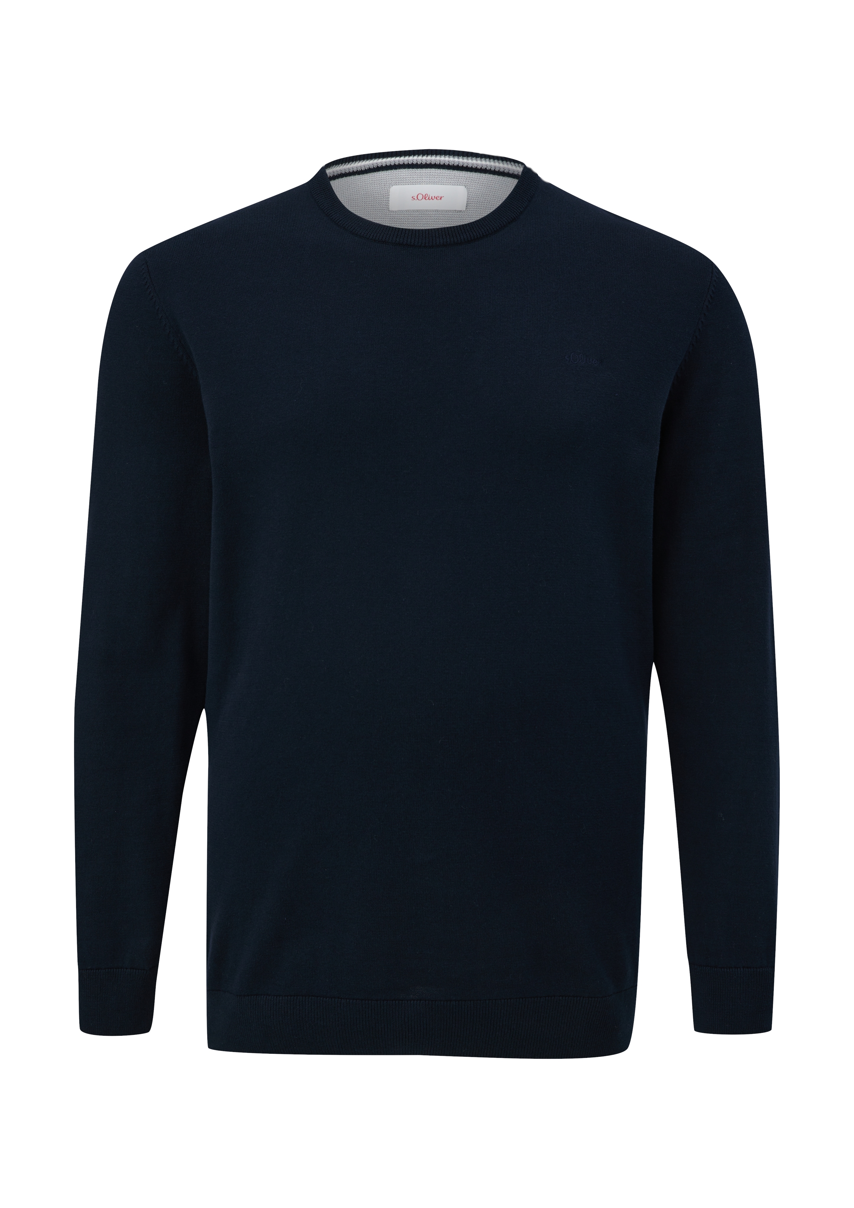 Strickpullover, Herren, Gr. 5XL, navy, Strick, Obermaterial: 100% Baumwolle, S.OLIVER MEN BIG SIZES, bestickt, unifarben, normal hüftbedeckend, Rundhals, Flachstrickbündchen, Pullover Strickpullover, mit Logostickerei - Große Größen