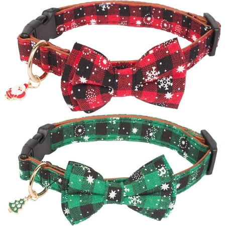 Christmas Dog Collar with Bow Tie Adjustable Pet Collar with Removable Shirt Collar Red Green Plaid Christmas Collars for Medium Dogs Pets (Medium)