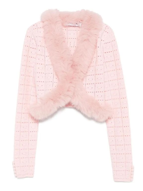 Cropped Open-Knit Cardigan - Pink - Self-Portrait Knitwear