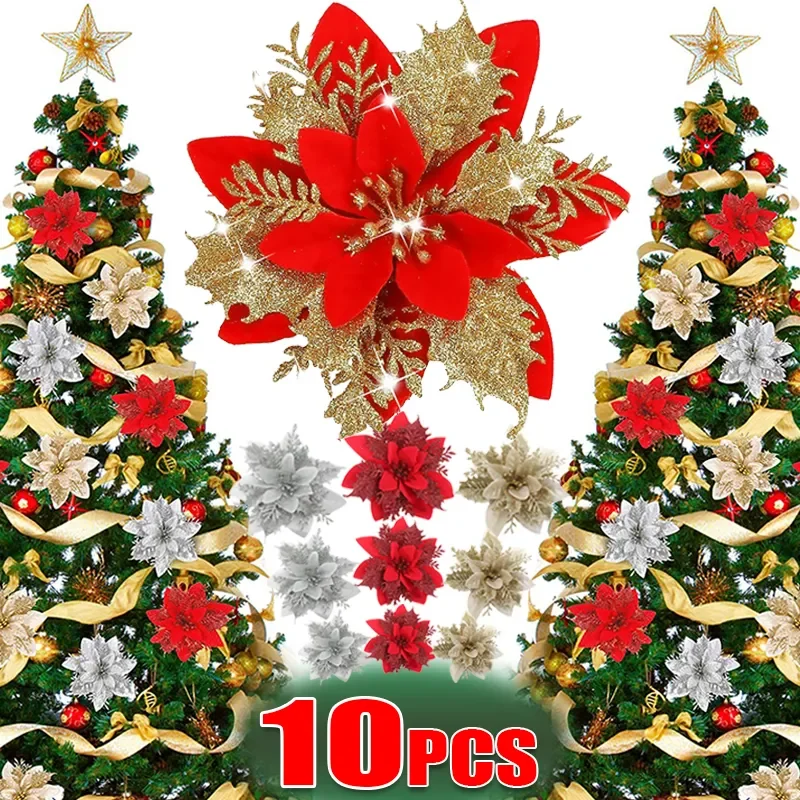2024 Weihnachten Glitter Künstliche Blume Blume Seide Gefälschte Blume Weihnachtsbaum Hängende Dekoration Neujahr Geschenk Hause Dekoration Image