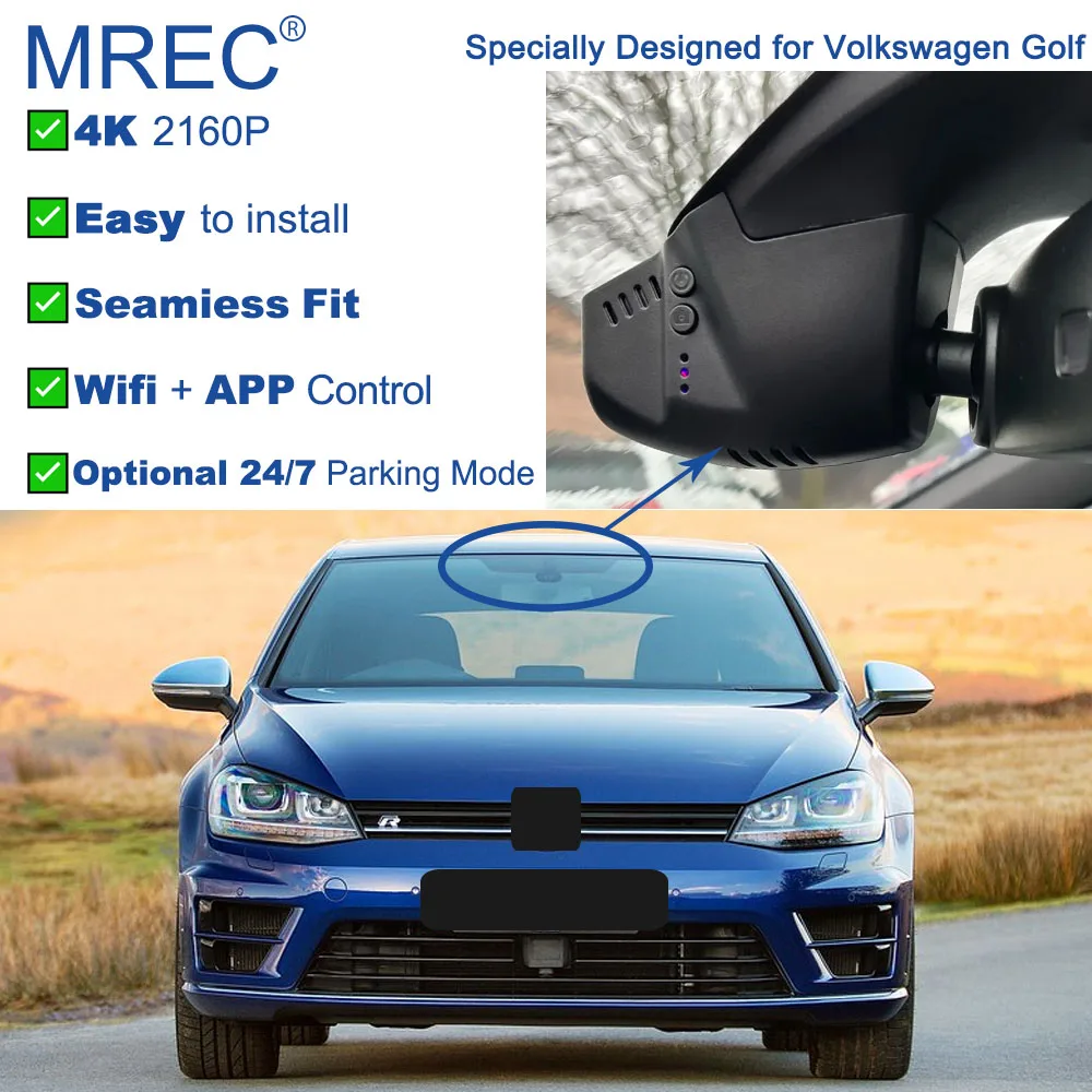 MREC Autocamera, Dashcam, WLAN, vorne und hinten, Parkenüberwachung, 4K-Loop-Aufnahme, Plug-Play, OEM-App für Volkswagen Golf 7 8 R GTE VW Image