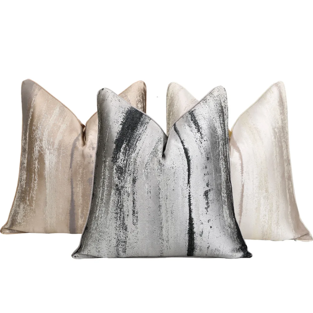 Design Luxus-Jacquard-Kissenbezug, graue Geometrie-Kissenbezug für Zuhause, Sofa, Wohnzimmer, Schlafzimmer, Dekor, 45 x 45, 50 x 50, 30 x 50 cm