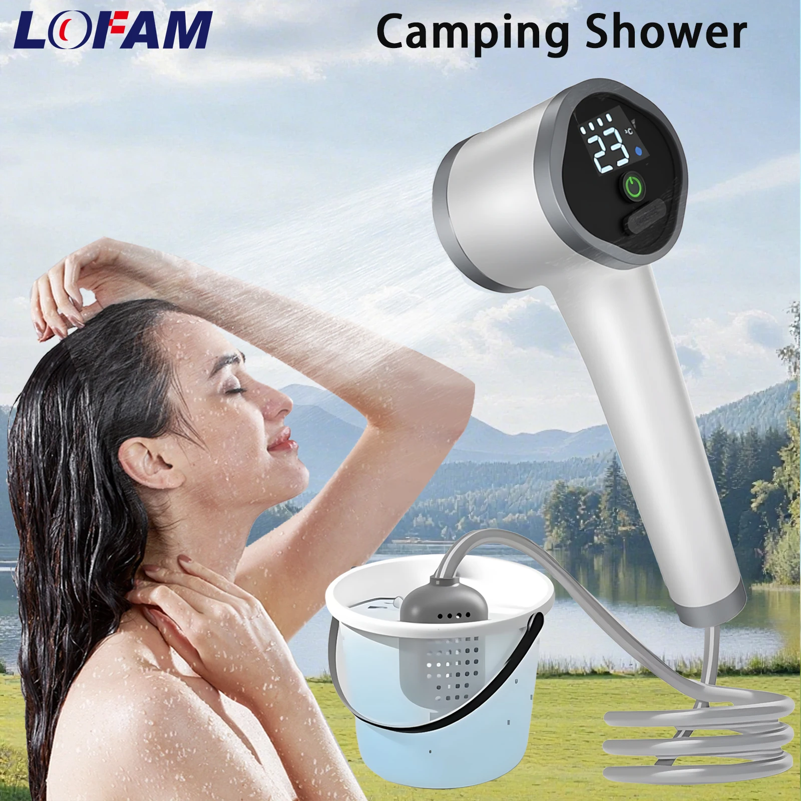Tragbare Camping-Dusche für den Außenbereich, 2 Arbeitsmodi, USB wiederaufladbar, elektrisches Duschpumpenset für Zuhause, für Auto, Hunde, Menschen, Wandern, Waschen