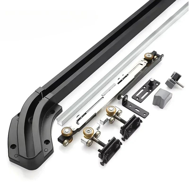 Bündiges Schiebetürsystem aus Holz, verdecktes Schiebetürschienensystem, Schiebetürsystem für Kleiderschränke, Aluminiumschiene Image