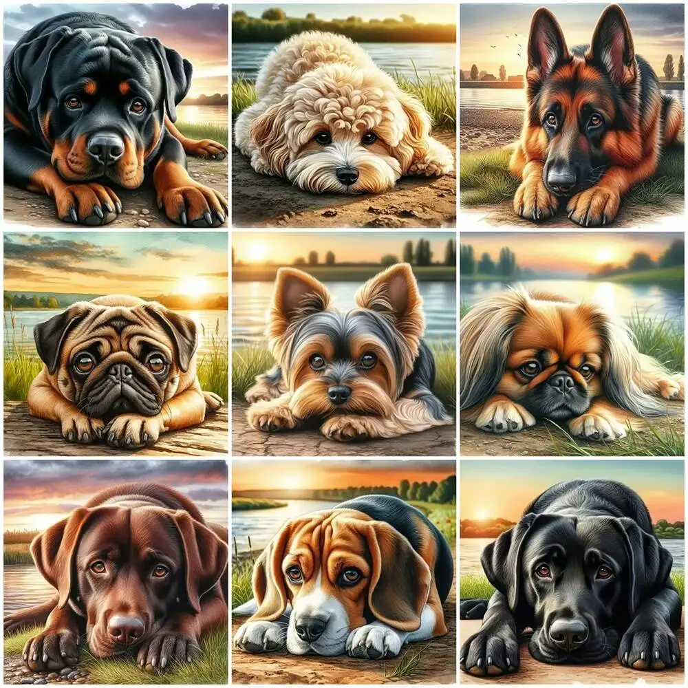 5D Diamantmalerei Hund Cartoon Mosaik Tier See Fluss Vollbohr-Stickerei Welpe DIY Handwerk Strassstein-Sets Erwachsenen Raumdekoration Image