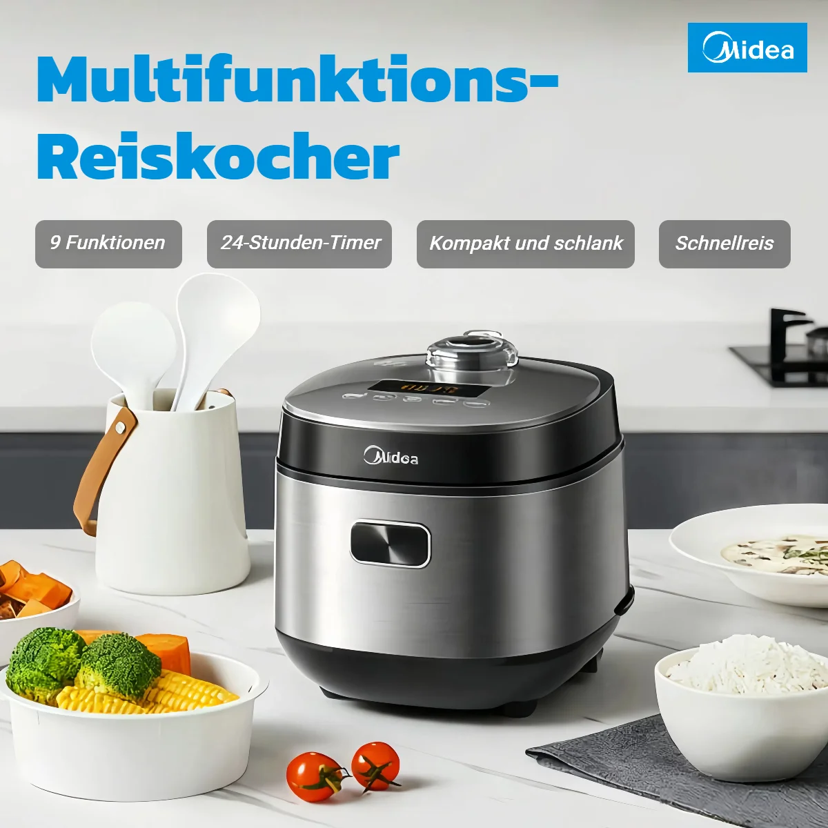 Midea 2L Intelligenter Reiskocher – Multifunktional, Schnellkochen, Timer&Warmhaltefunktion, Energiesparend, Leicht zu reinigen Image