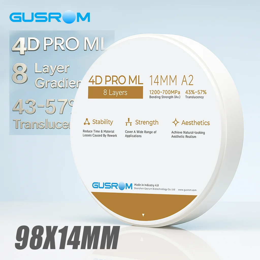 4D-Mehrschicht-Zahn-Zirkonoxidblock, 98 x 14 mm, 8-lagige Zirkonoxidscheibe, hohe Transluzenz, CAD-CAM-Zirkonoxid für Crown Bridge Veneer Image