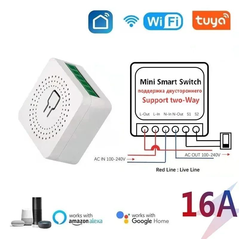 16A Tuya WiFi Smart Switch Modul 2-Wege-Steuerung Mini-Schalter Smart Life Kompatibel mit Alexa Google Alice Image