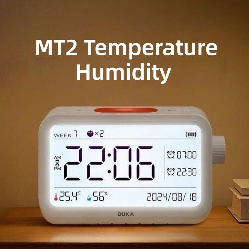 DUKA Elektronischer LCD Digitaler Wecker Multifunktionaler Großbildschirm Temperatur- und Feuchtigkeitsanzeige Tischuhr Vertikale Uhr Image