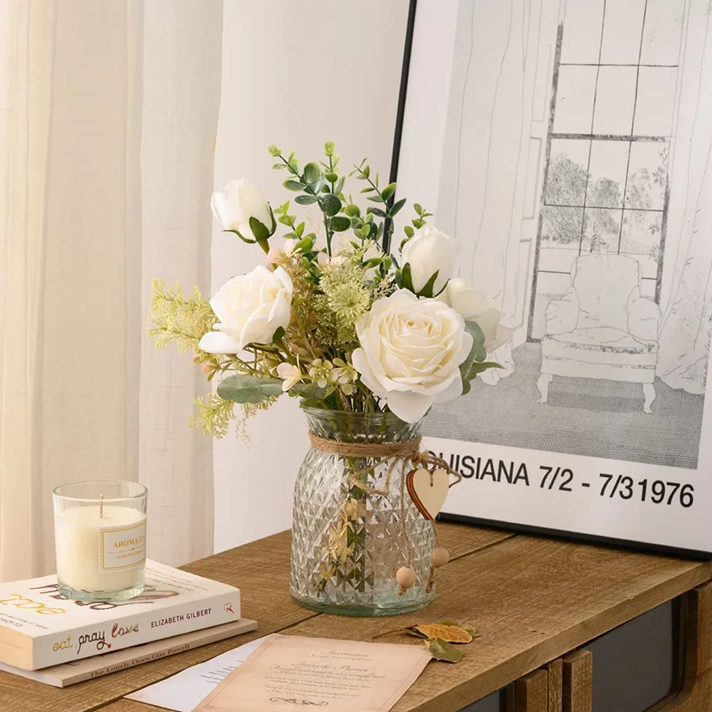 40 cm Simulation Blume Rose Bouquet Wohnzimmer Dekoration Desktop Vase Blume Anordnung Rot Rosa Rosen Gefälschte Blumen Image