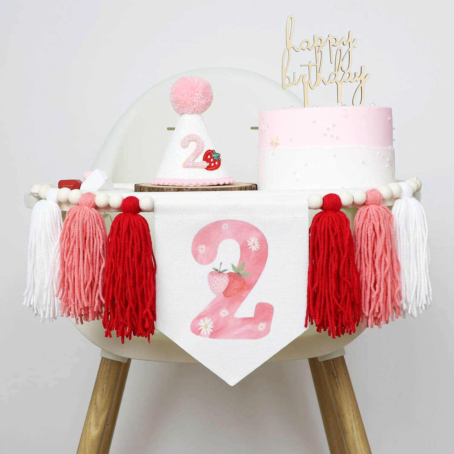 Boho Erdbeere Geburtstag Hochstuhl Banner für Baby Mädchen Berry Sweet One Geburtstag Party Dekorationen Hintergrund Wandbehang Dekor Image