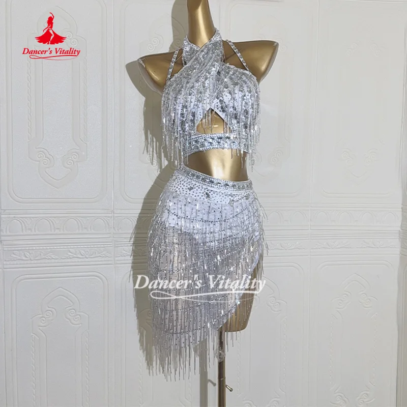 Latein-Tanzkostüm, maßgeschneidertes Senior AB Stones Fransen-Set für Erwachsene und Kinder, Cha Cha Samba-Wettbewerbsoutfit, Tanzvitalität Image