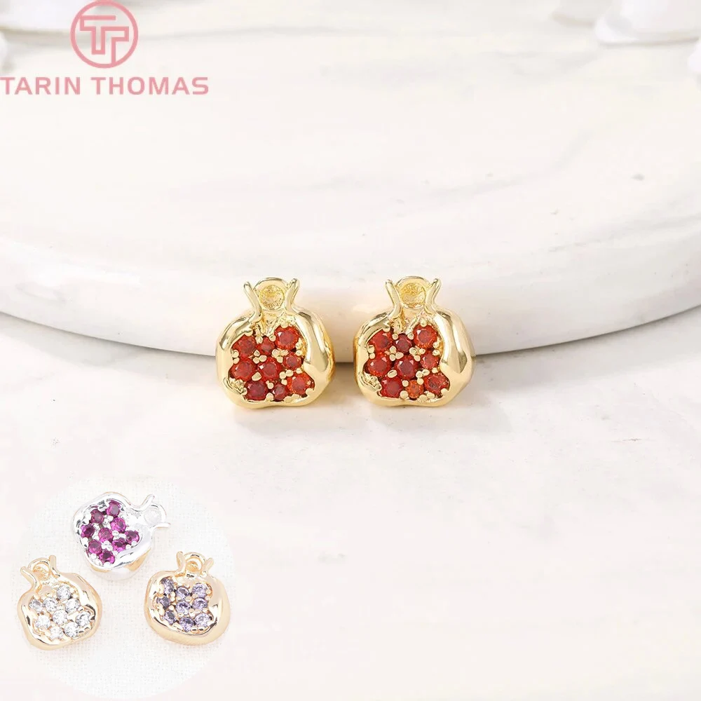 (1467)4 pezzi 10.5x9.5MM ottone placcato Color oro 24 carati con ciondoli a forma di melograno zircone accessori per gioielli fai da te di alta qualità