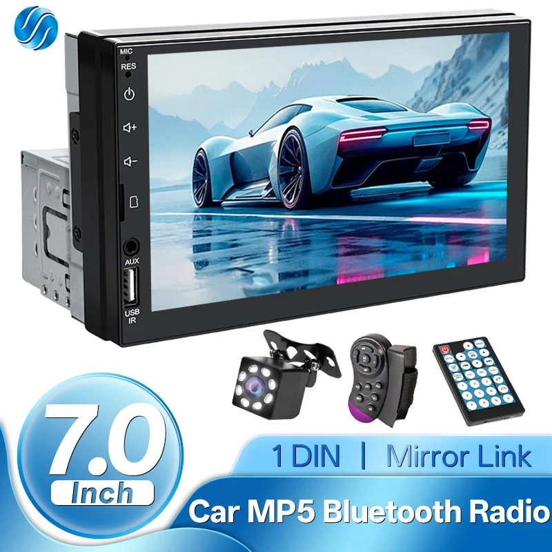 Hippcron 1Din Autoradio 7 Zoll Mirror Link HD Touchscreen Multimedia Auto-Player MP5-Player Audio USB TF Bluetooth Universal Image