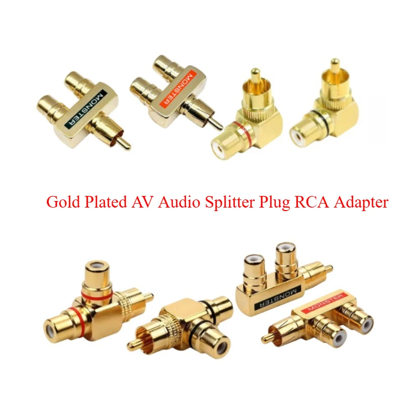 2 Stück Vergoldeter AV-Audio-Splitter-Stecker RCA-Adapter 1 Stecker auf 2 Buchsen für Heimkino-Lautsprecher Audio-Video-Geräte Image