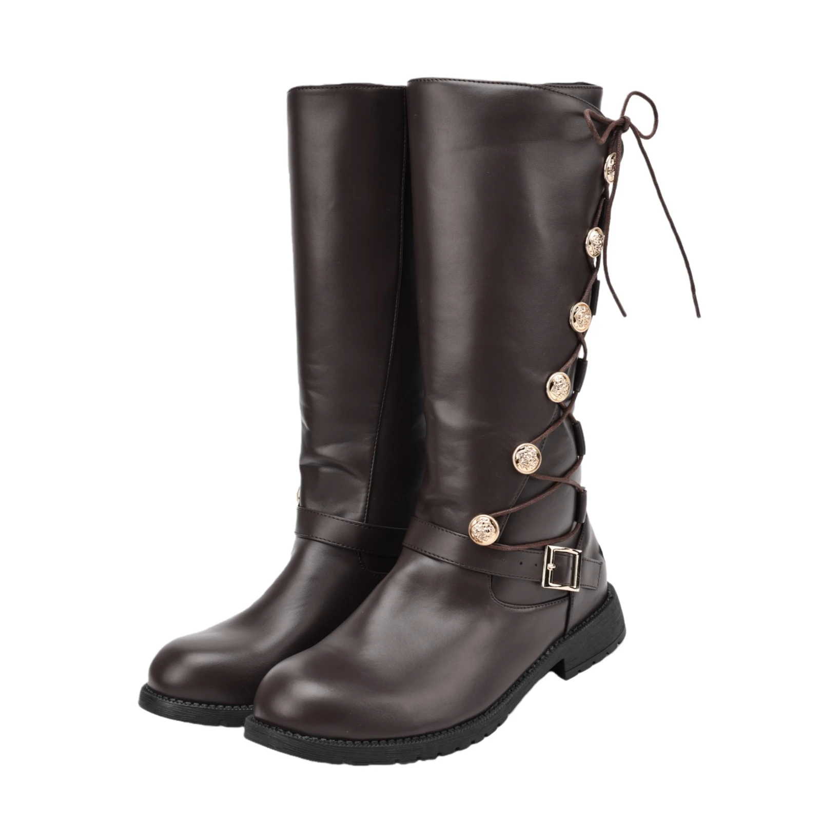 Mittelalterliche Steampunk Retro Männer Reißverschluss PU Leder Viking Piraten Stiefel Retro Botton Knight Hunter Karneval Party Cosplay Schuhe Image