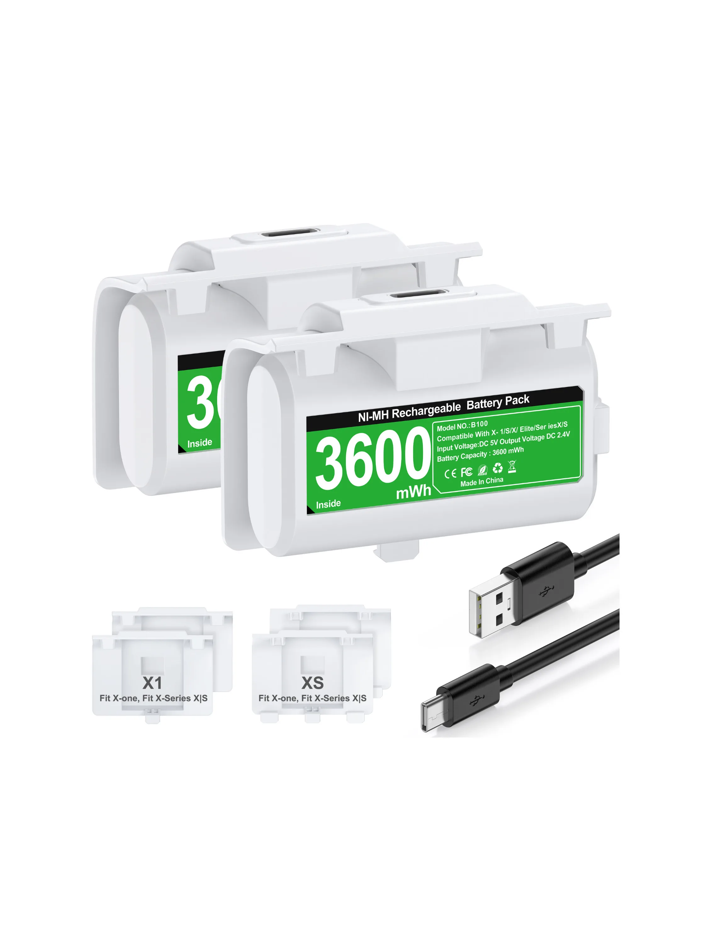 DinoFire B102 2*3600 mWh Rechargable Batteries Pack For XBOX Serise S/X and XBOX ONE S/X With 4*Battery Cover ＆ Chaging Cable