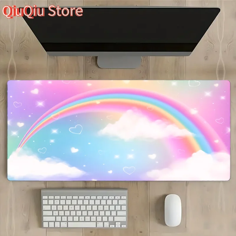 XXL Rainbow Gaming-Mauspad, 900 x 400 mm dickes Mauspad, rutschfeste Schreibtischunterlage, Arbeit, Unterhaltung, Zuhause, Büro, Geschenk, Schreibtischzubehör Image