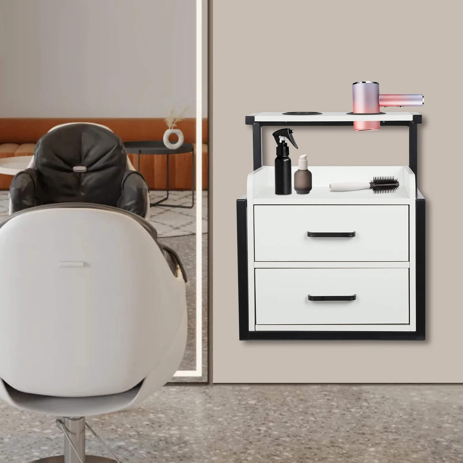 Salon-Wandschrank, wandmontierter Salon-Aufbewahrungsschrank mit Haartrockner-Halter, Aufbewahrungsschrank für Friseursalon, 110,23 lbs maximale Belastung