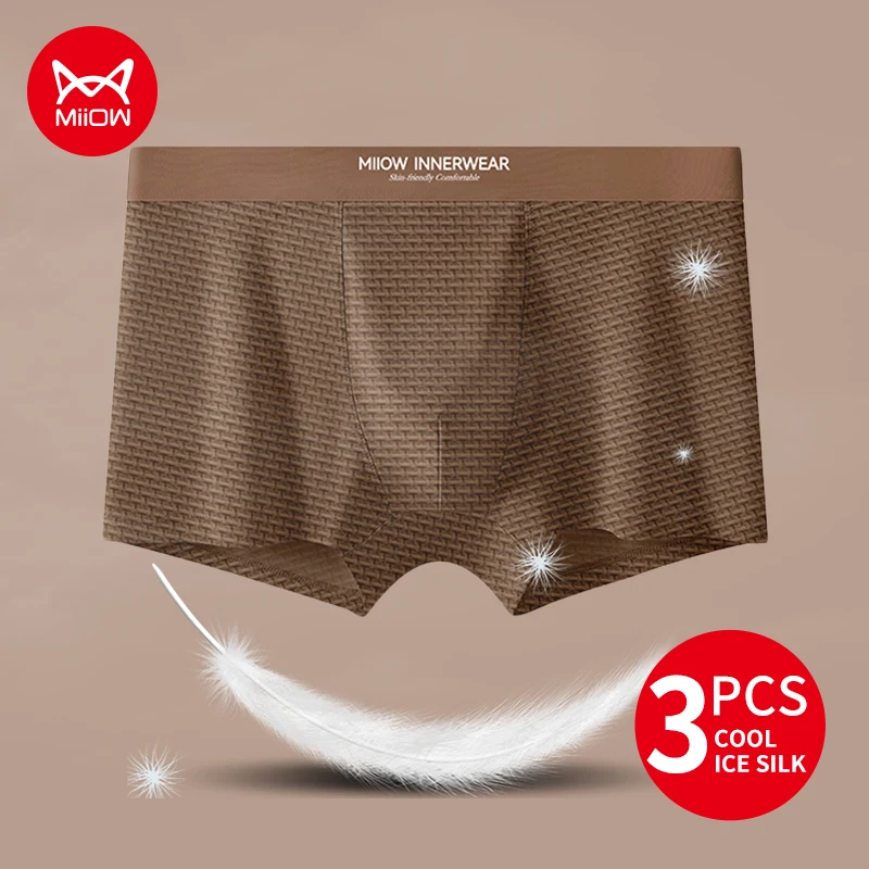 MiiOW 3Pcs Eis Seide Jacquard Männer Unterwäsche Boxer 10A Antibakterielle Schlüpfer der Männer Atmungsaktive Unterhose Weiche Mann Boxer briefs Image