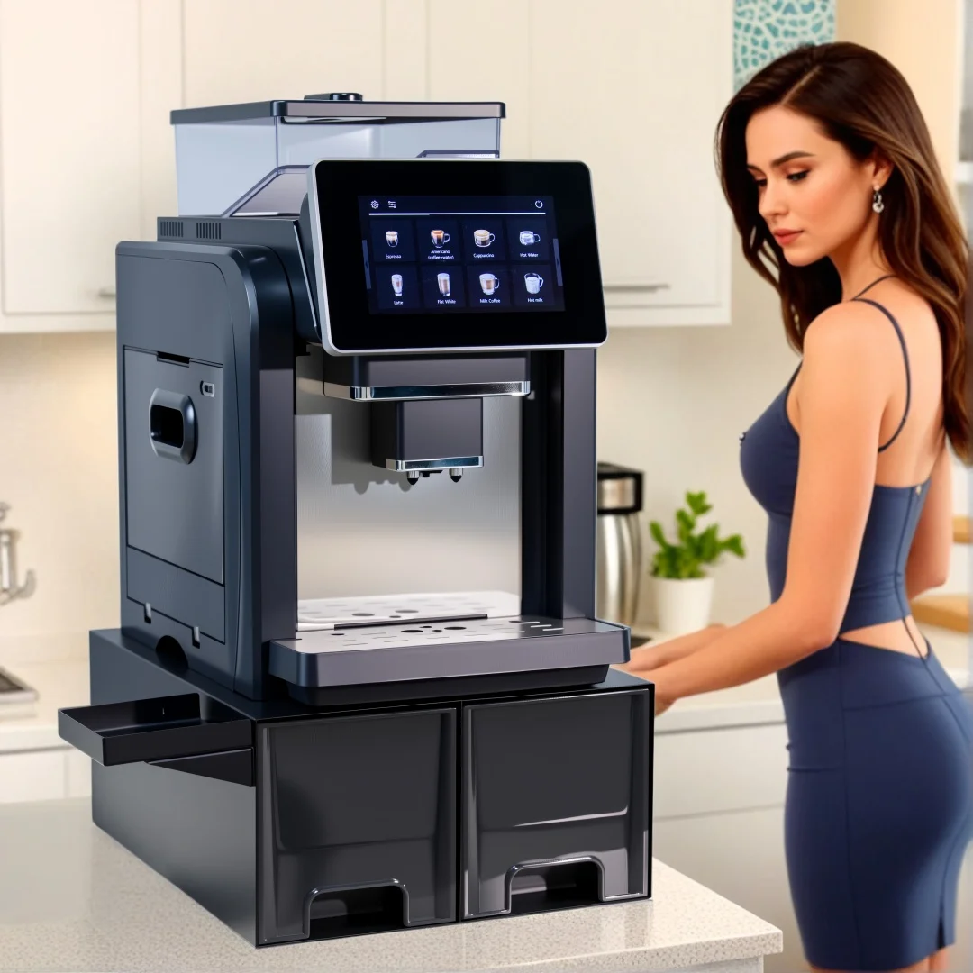 CE Elektrische kommerzielle Kaffeemaschine, 19-Bar-Espressomaschine, vollautomatische Espressomaschine mit Bohnenmühle und Milchaufschäumer