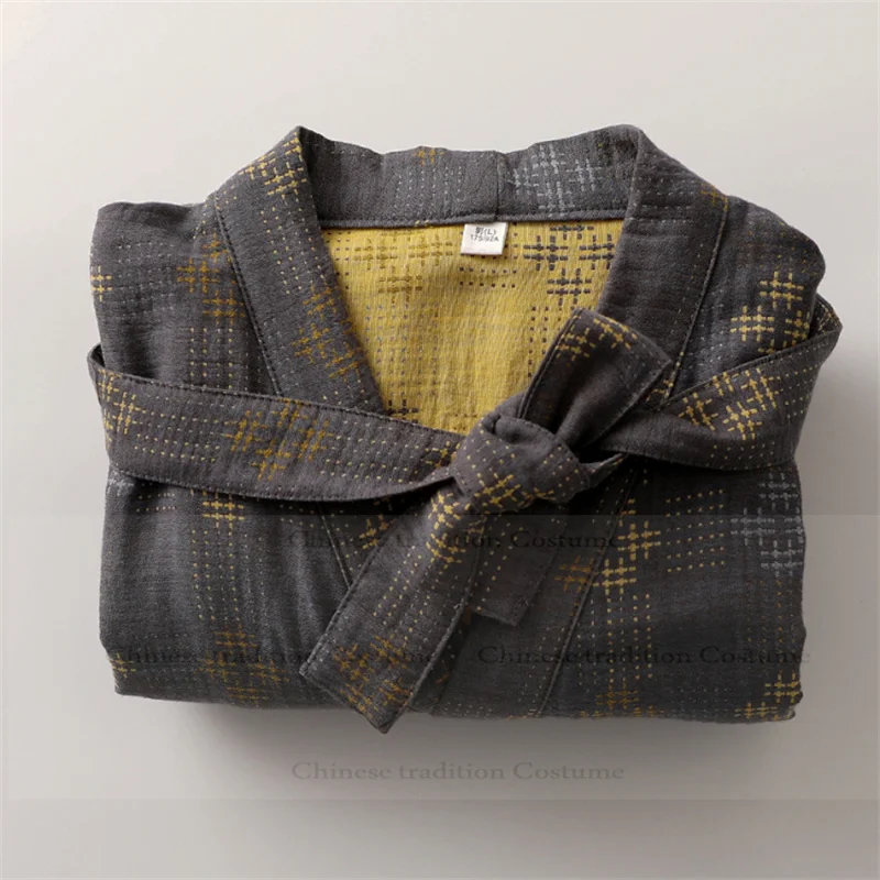 Herren-Nachtwäsche, Baumwolle, Dusch-Bademantel, Kleid, bedruckt, japanischer Stil, Kimono, Intimwäsche, lockerer Pyjama, Herren-Nachtwäsche, Loungewear Image