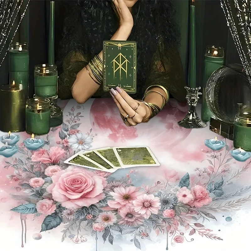 1 Stück Schmetterling Mondphase Blumen Tarotkarten-Tischdecke Altartuch Hexen-Astrologie Wahrsage-Tuch Heimdekoration Lesetuch Mondphase Tarot-Matte Altar-Dekoration Image