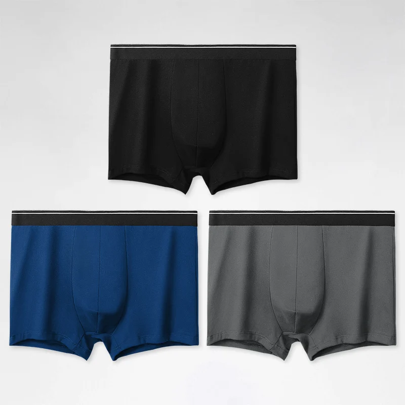 3er-Pack Herren-Unterwäsche in reiner Farbe, atmungsaktive Boxershorts aus reiner Baumwolle, mittlere Taille, Sommer-Jungen-Boxershorts aus großen Sport-Baumwolle Image