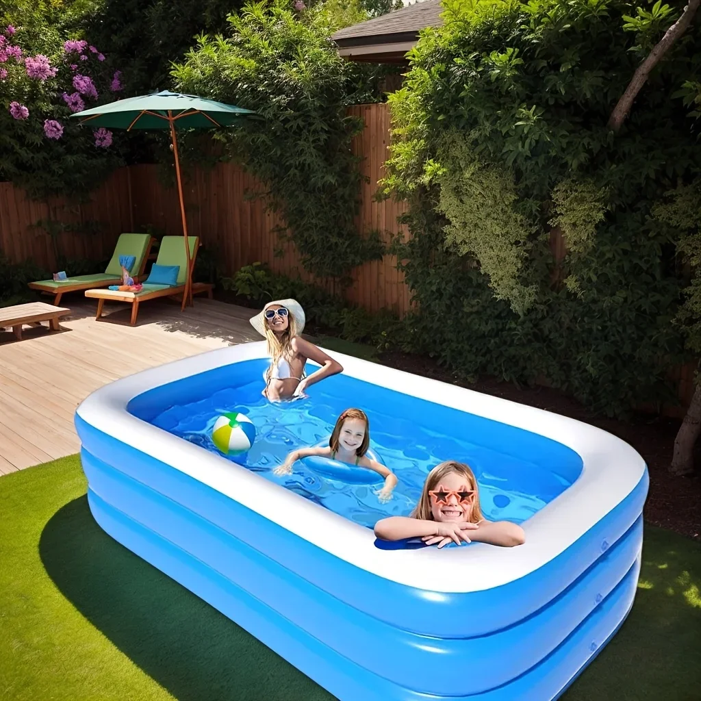Piscine gonflable, piscine gonflable rectangulaire, PVC durable, piscine gonflable pour jouets de piscine amusants d'été intérieurs et extérieurs