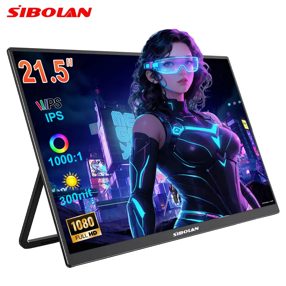 Moniteur portable Sibolan 21,5 pouces 1080P 100Hz 72% sRGB USB C HDMI HDR avec support, écran IPS, extension d