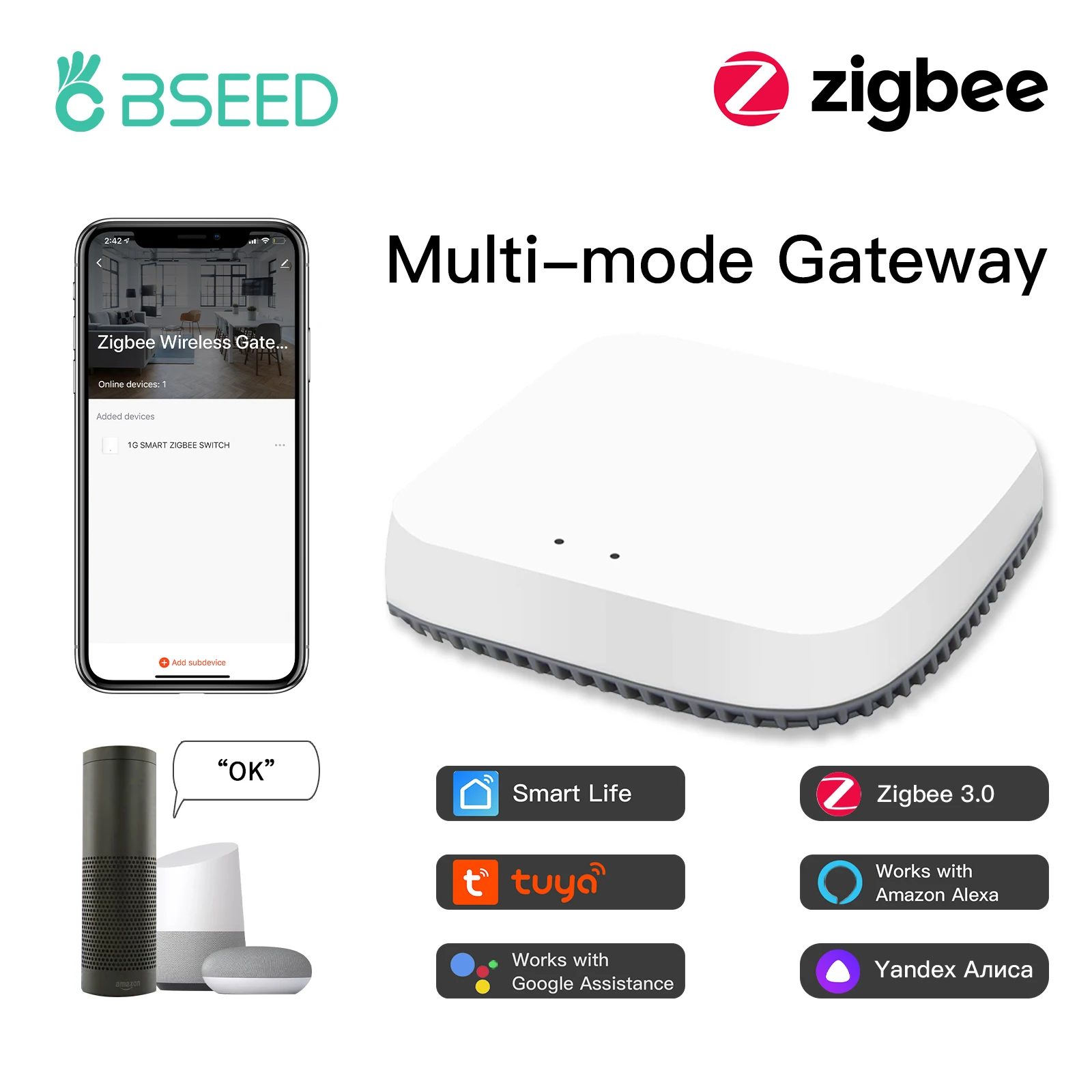 BSEED Tuya Zigbee Smart Gateway Hub Wireless Home Bridge Wifi Schalter Fernbedienung Arbeit Mit Smart Leben Alexa Google Hause Image