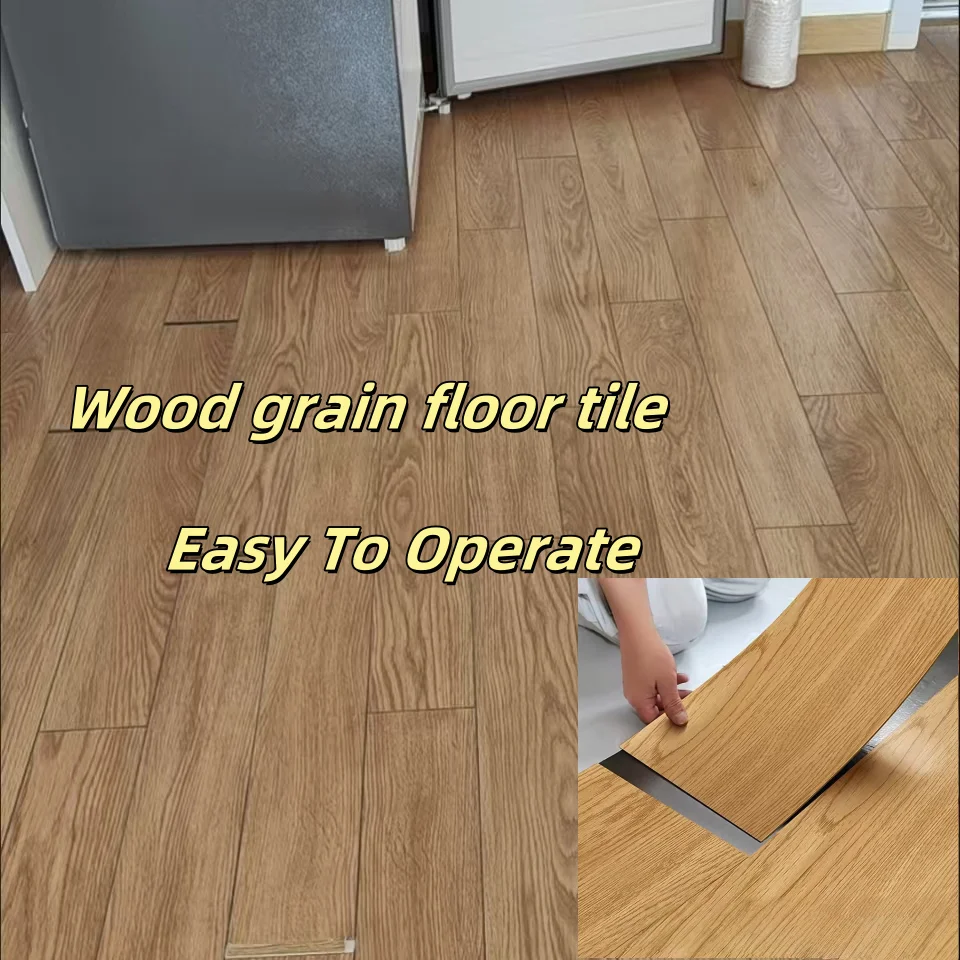 10 Stück Bodenfliesen mit Holzmaserung, DIY abnehmbarer selbstklebender Vinylboden, wasserdicht und verschleißfest, geeignet für Wohnzimmer Image