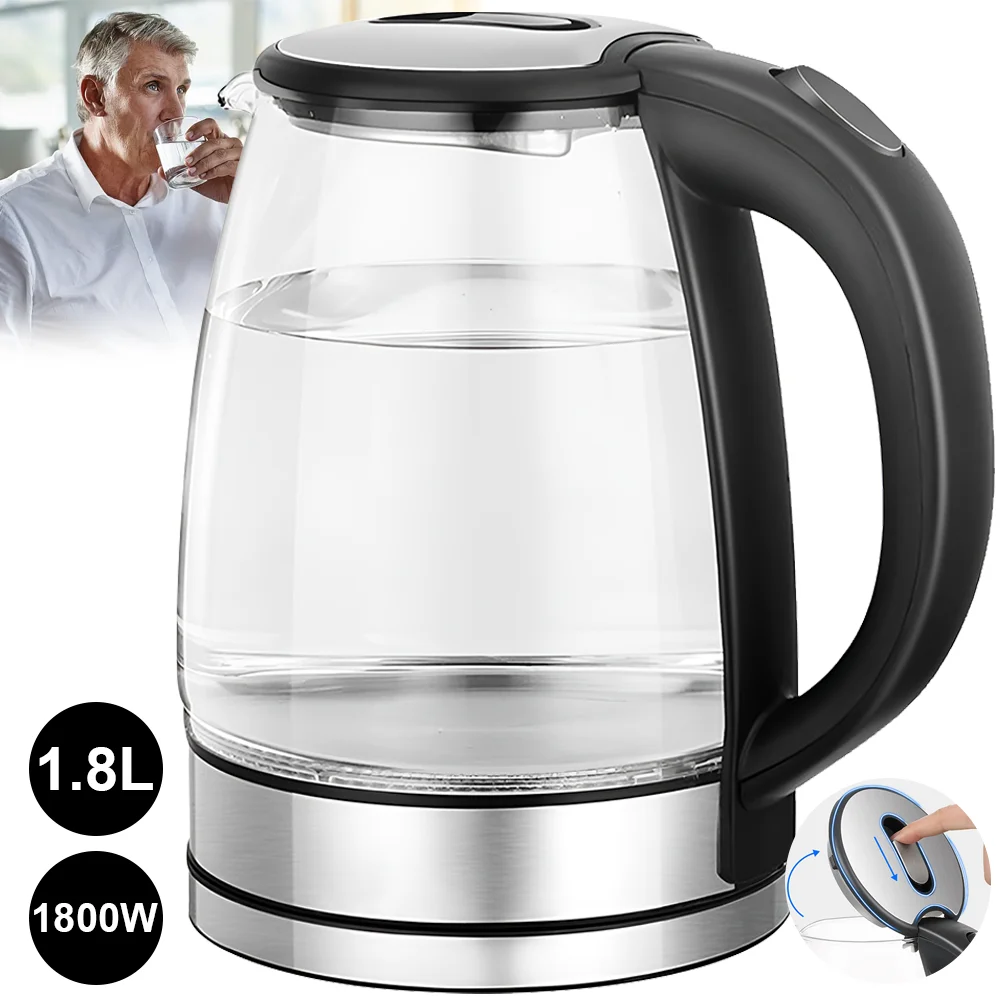 Bouilloire électrique en verre 220V 1,8L Bouilloire à eau Chauffe-eau à ébullition rapide Thé Café Thermo pot Bouilloire intelligente Appareils électroménagers