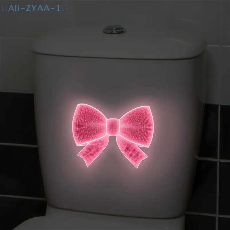 【ZYAA-1】1 Stück im Dunkeln leuchtende Toiletten-Dekorationsaufkleber, leuchtende Toilettensitz-Abdeckungsaufkleber, rosa Schleife, PVC-Toilettendeckel-Wanddekoration Image