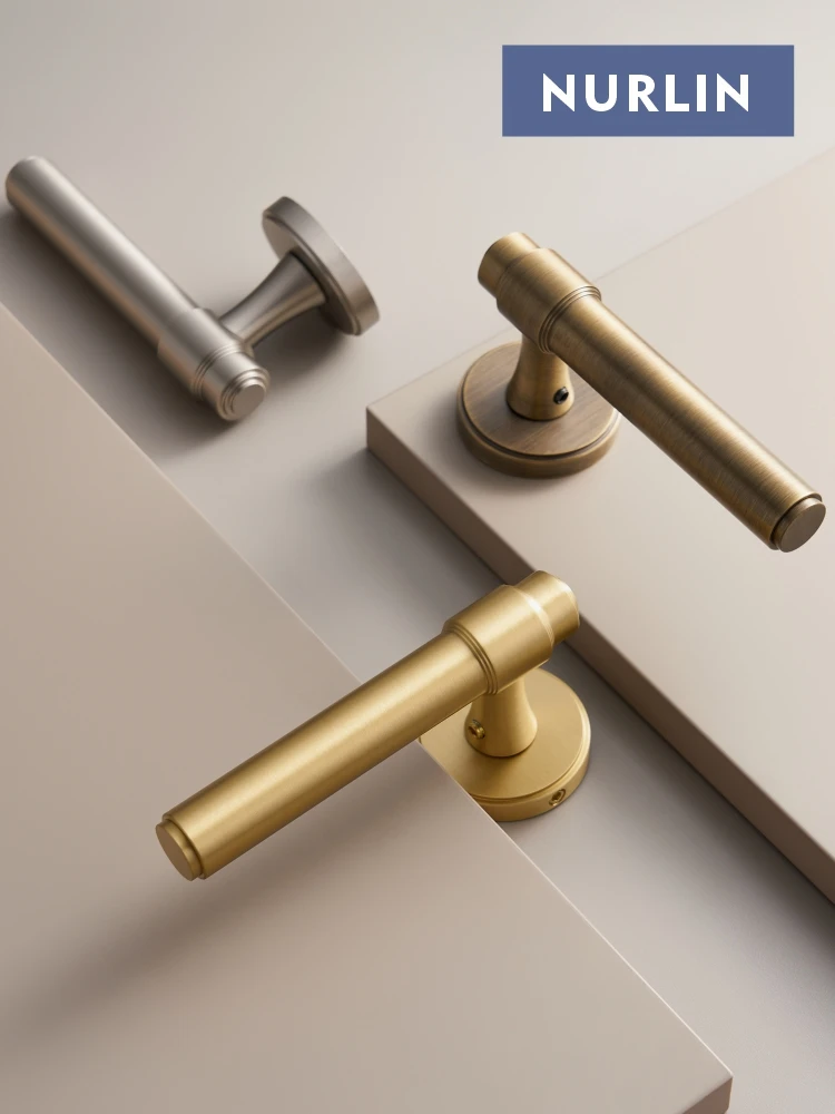 Nurlin Brass Passage Privacy Dummy Keys With Lock Door Handle Bathroom Mortise Lock B52-08 Matt Brass