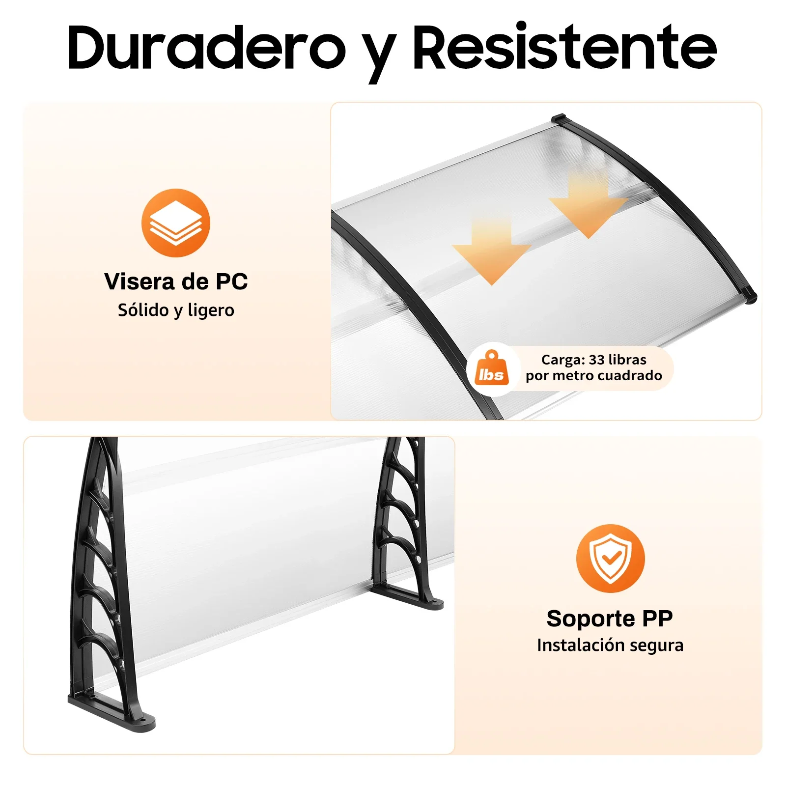 Überdachung für Haustür, 200 cm, durchscheinend, Türüberdachung für den Eingangsbereich, Markisenunterstand, hohles Design für Fenster und Türen
