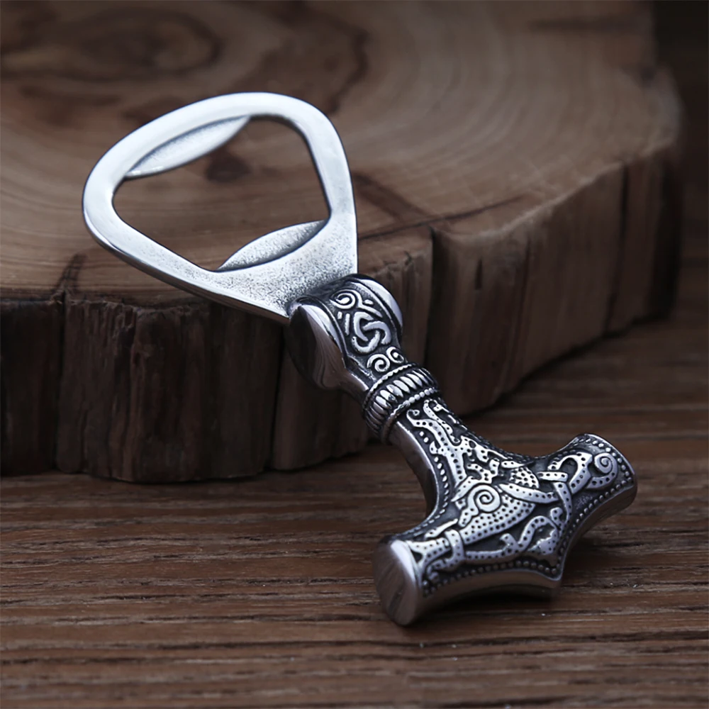 Mode Vintage Viking Thors Hammer Flasche Opener Punk Edelstahl Nordic Rune Korkenzieher Cooles Geschenk Zubehör Dropshipping Image
