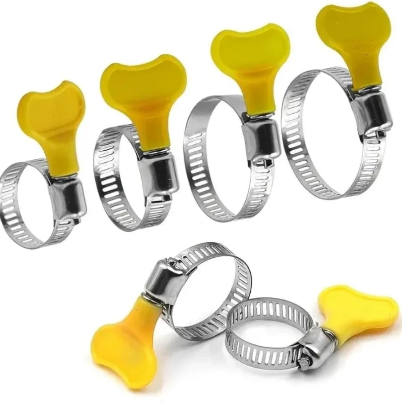 5 Stück 8–44 mm gelber Kunststoffgriff, Handdreh-Schlauchschelle, verstellbare Schnecke, Fahren, Edelstahl-Rohrklemmen für Rohre, Zuhause, Küche Image