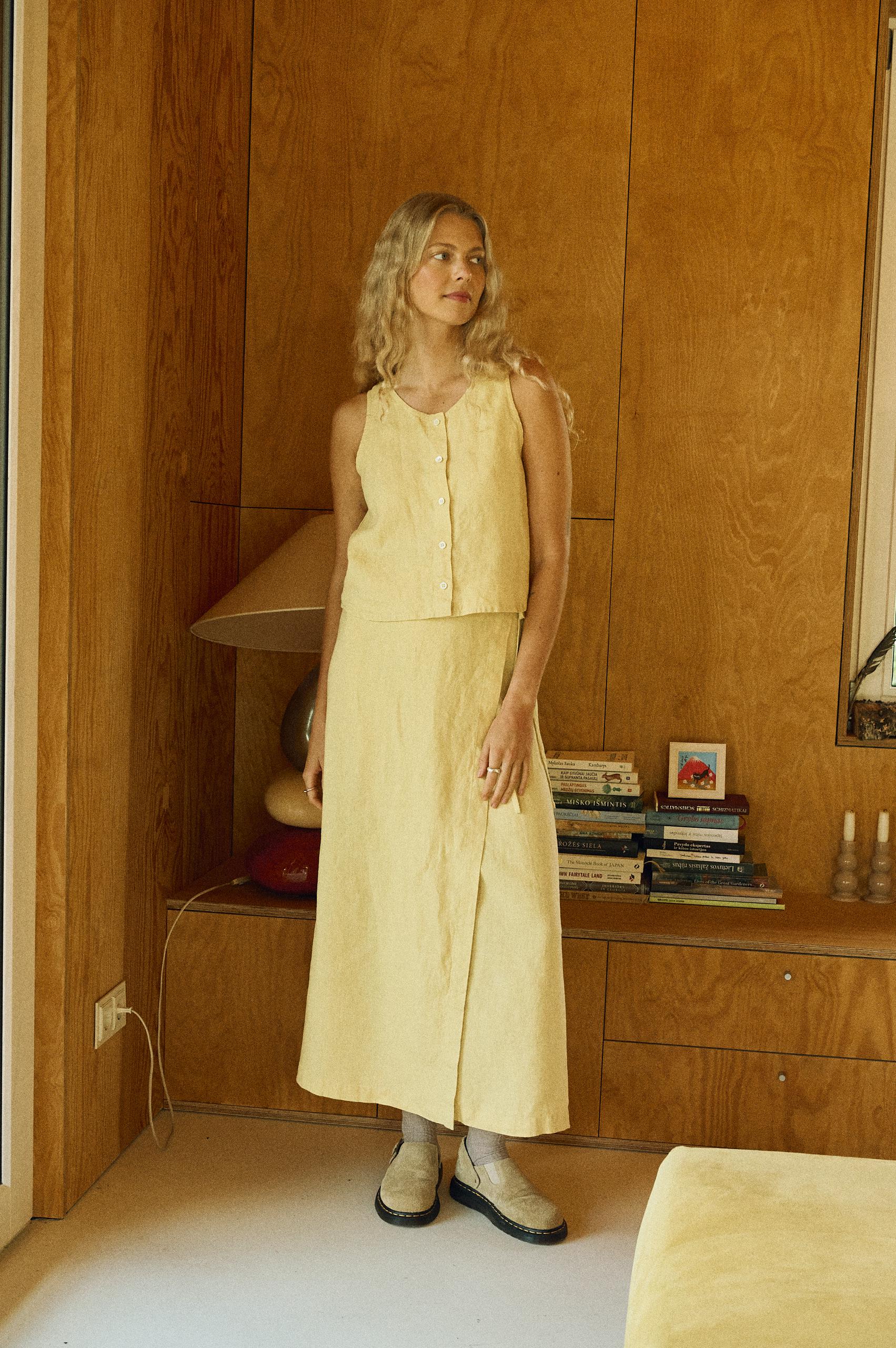 Gonna in lino color burro Soli - Gonna avvolgente - Gonna lunga - Gonna estiva - Gonna semplice - Gonna dritta - Gonna in lino - Gonna lunga - Gonna i