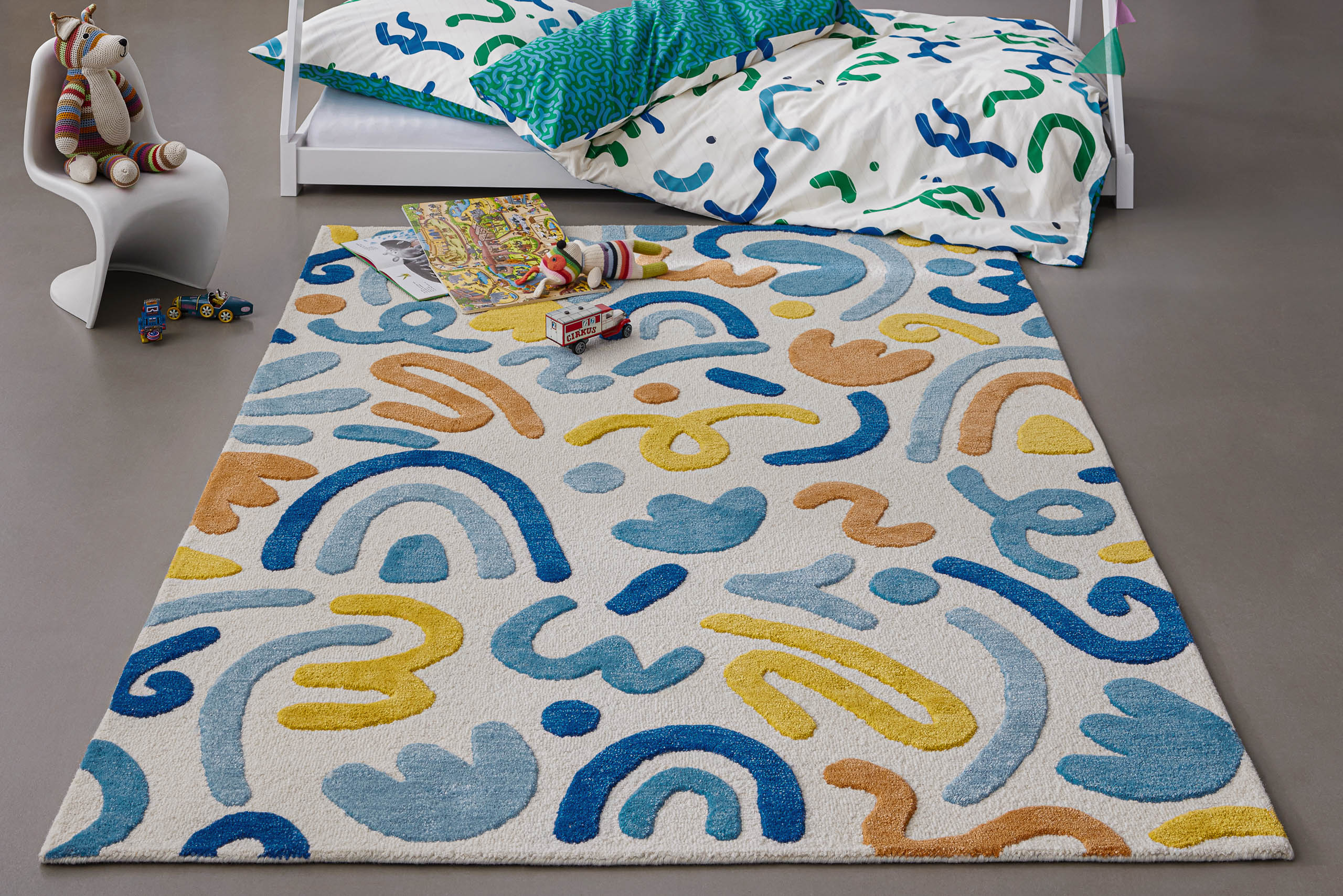 Kinderteppich SMART KIDS "Scribble", multi, B:140cm H:16mm L:200cm, Schurwolle, Teppiche, Kinderteppich, Kinderteppich, Hoch-Tief-Effekt, Schurwolle, handgetuftet, Spielzimmer