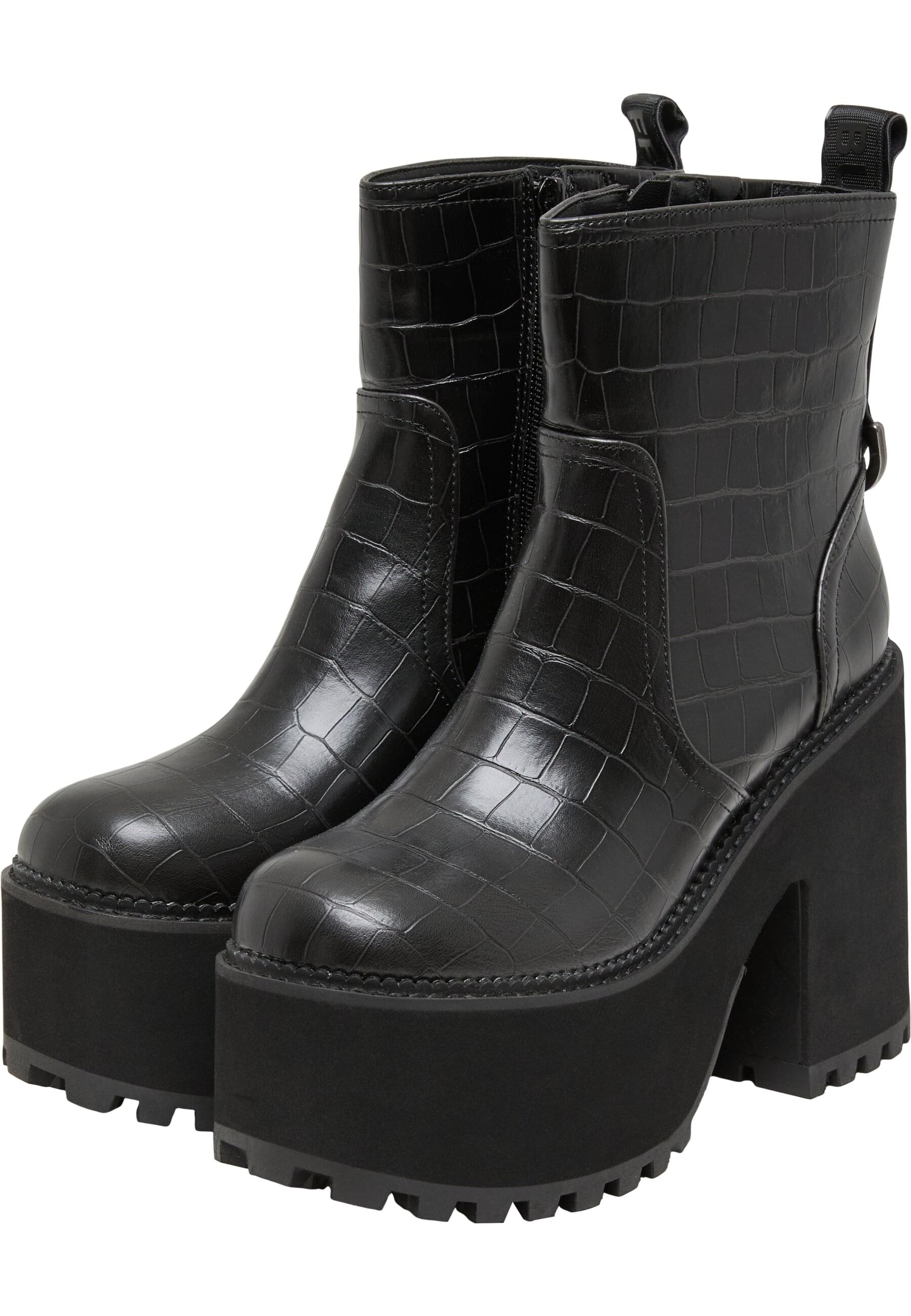 Stiefel BUFFALO "Buffalo KILLAH ZIP BOOT MID - VEGAN NAPPA", Damen, Gr. 41, schwarz croco, Polyurethan, unifarben, Schuhe Stiefel