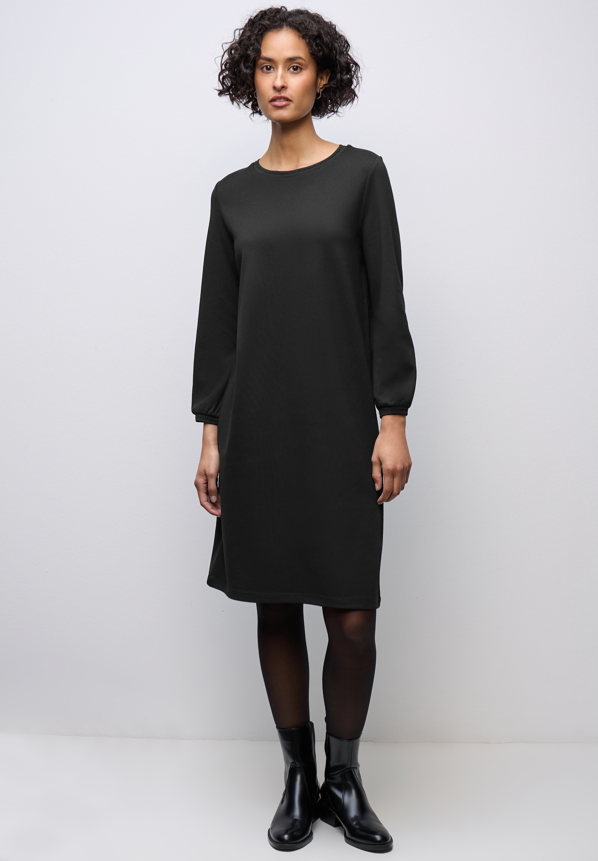 Jerseykleid STREET ONE, Damen, Gr. 34, EURO-Größen, schwarz, Jersey, 70% Viskose, 25% Polyester, 5% Elasthan, unifarben, regular fit knieumspielend, Rundhals, elastischer Bund, Kleider Jerseykleid, in Unifarbe