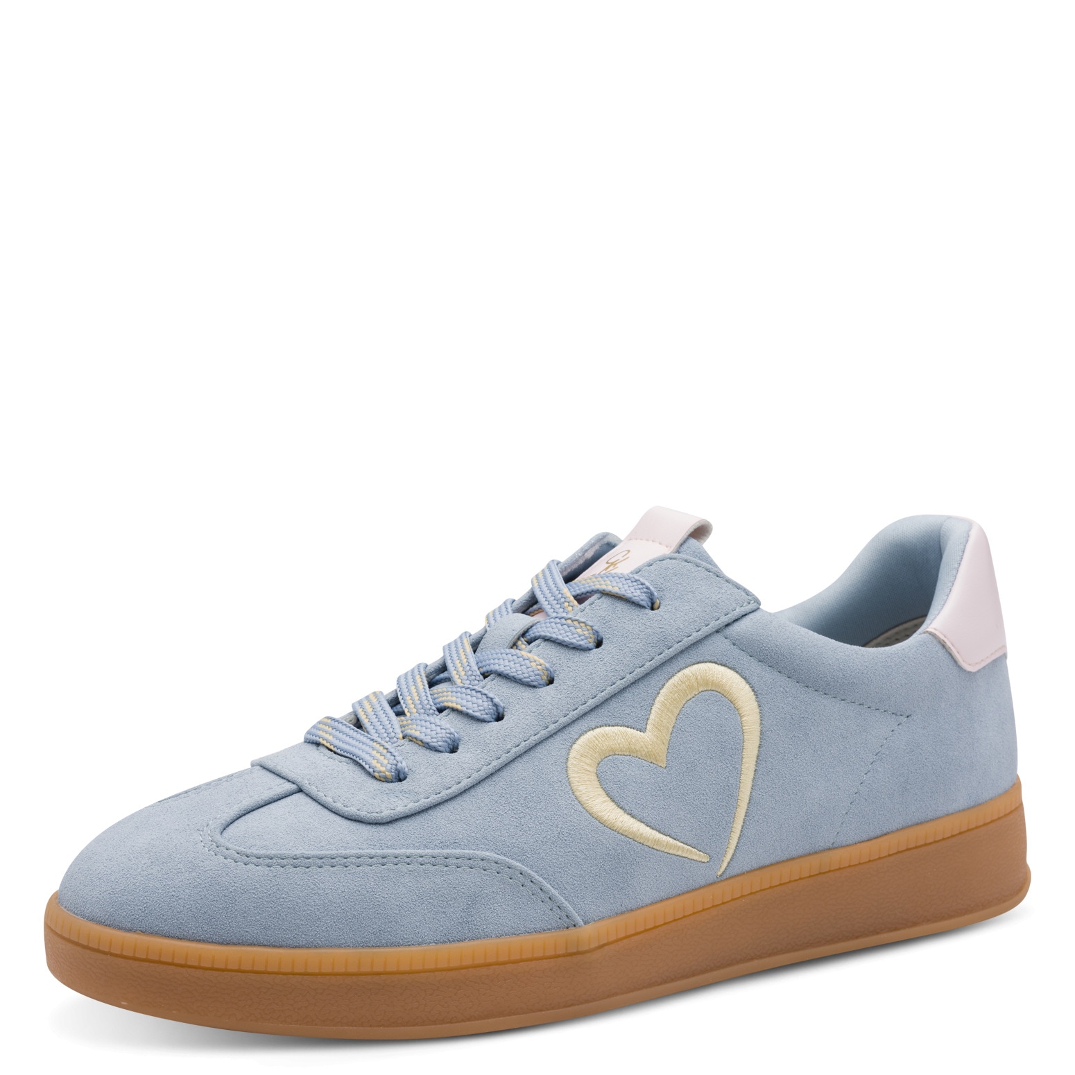 Plateausneaker MARCO TOZZI BY GMK, Damen, Gr. 37, hellblau, Schuhe Plateausneaker, Freizeitschuh, Halbschuh, Schnürschuh mit seitlichem Herz-Detail